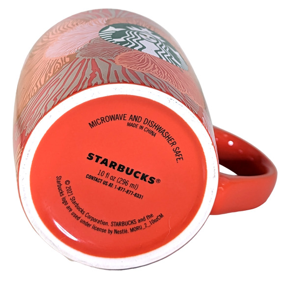 STARBUCKS 2021 Coral Red Mermaid Logo Coffee Mug Cup 10 Fluid Ounces Fl Oz - Picture 5 of 7